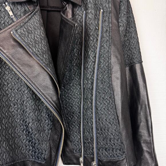 Helmut Lang Textured Fabric Double Zipper Asymmetrical Moto Lamb Leather Jacket - Picture 7 of 11
